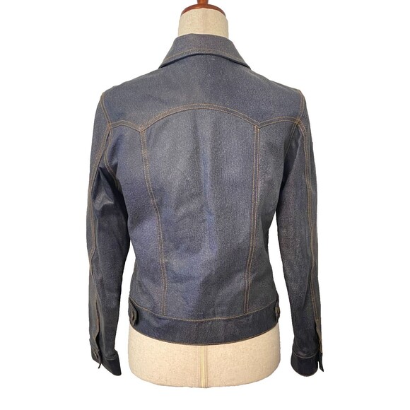 Vericci Leather Jacket Womens Sz S Blue Jean Denim Look Western Cowgirl Moto Y2K - Picture 5 of 10